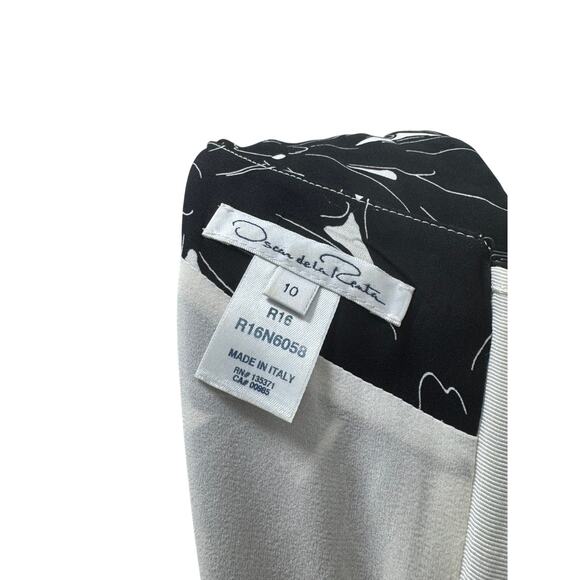 OSCAR DE LA RENTA 10 BLACK AND WHITE FLORAL STRETCH SILK SLEEVELESS SHIFT DRESS - Picture 3 of 6